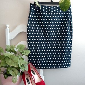 Banana Republic Size 0 Navy Polka Dot Pencil Skirt